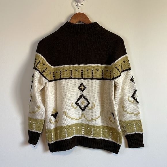 VTG Ski Sweater Fair Isle Retro Knit Waldorf Grandpa Large Cream Southwest - Picture 6 of 11